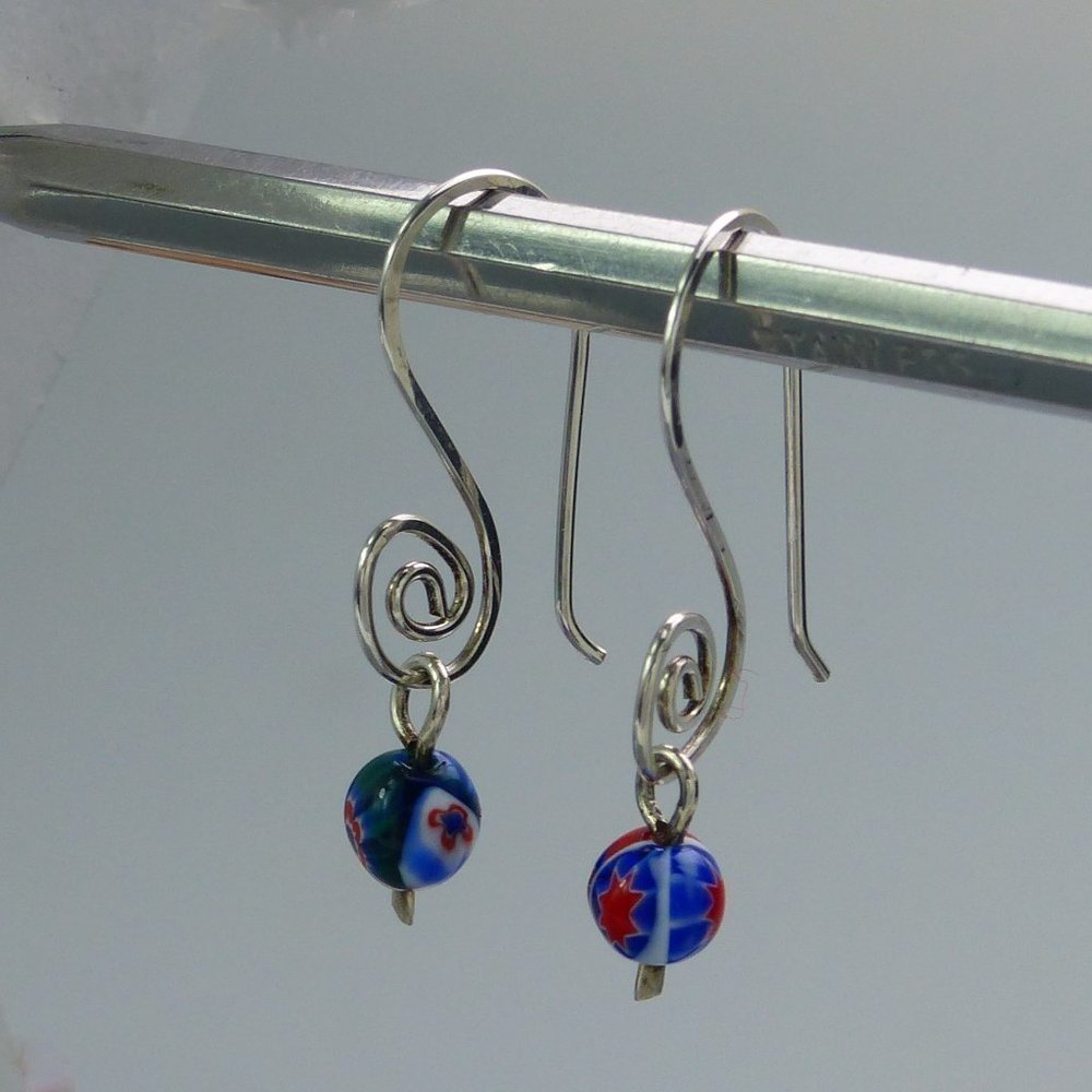 Sterling Silver Swirls With Evil Eye Bead Dangle Earrings